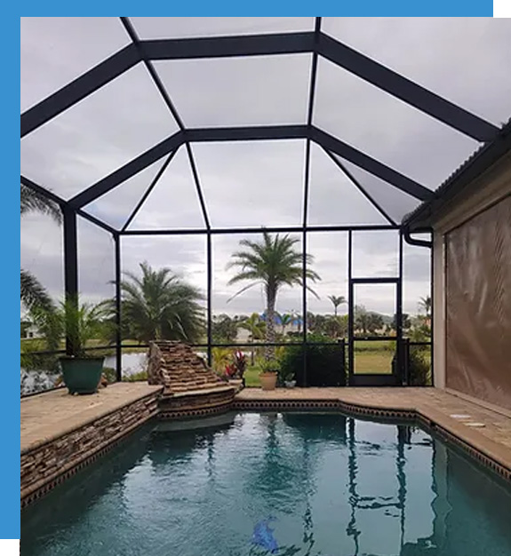 pool enclosure in the back yard of a home